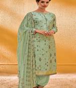Sea-green jacquard faux silk salwar