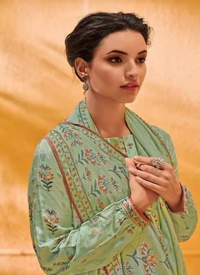 Sea-green jacquard faux silk salwar 2