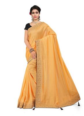 Orange plain art silk saree with blouse 1