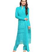 Buy  Chiffon Aqua Blue Dress Material