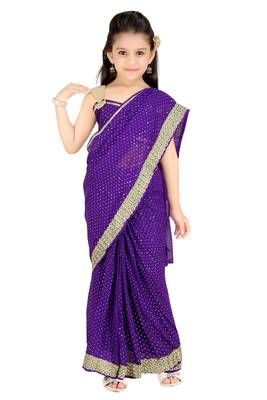 Girls Ready To Wear Stitched  Designer Saree With Stitched Blouse 1