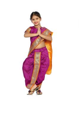 Girls Stitched Traditional Nauwar (9 Yard) Saree With Stitched Blouse 1