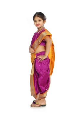 Girls Stitched Traditional Nauwar (9 Yard) Saree With Stitched Blouse 2