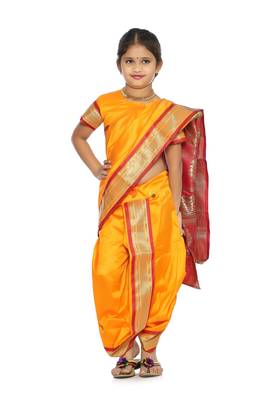 Girls Stitched Traditional Nauwar (9 Yard) Saree With Stitched Blouse 1