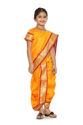 Girls Stitched Traditional Nauwar (9 Yard) Saree With Stitched Blouse 3
