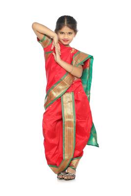 Girls Stitched Traditional Nauwar (9 Yard) Saree With Stitched Blouse 1