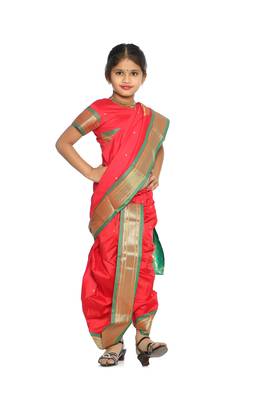 Girls Stitched Traditional Nauwar (9 Yard) Saree With Stitched Blouse 2