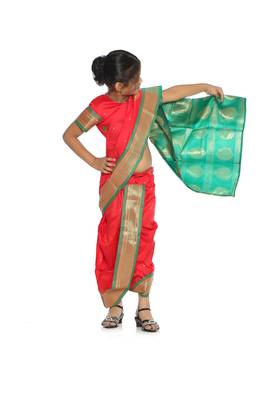 Girls Stitched Traditional Nauwar (9 Yard) Saree With Stitched Blouse 3