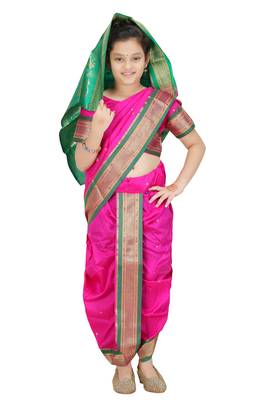 Girls Stitched Traditional Nauwar (9 Yard) Saree With Stitched Blouse 1