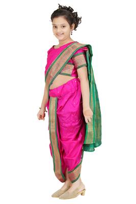 Girls Stitched Traditional Nauwar (9 Yard) Saree With Stitched Blouse 2