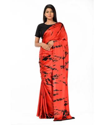 Red and Black crepe Wrap in 1 Minute Saree 1