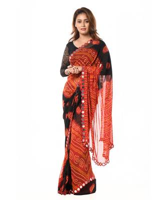 Red and Black Bandhani Wrap in 1 Minute Saree 1