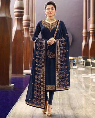 Blue embroidered satin salwar 1