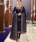 Blue embroidered satin salwar