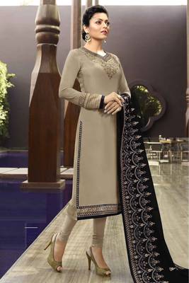 Slate-grey embroidered satin salwar 1