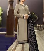 Slate-grey embroidered satin salwar