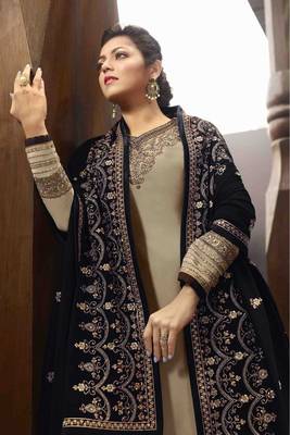 Slate-grey embroidered satin salwar 2