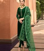 Dark-green embroidered satin salwar