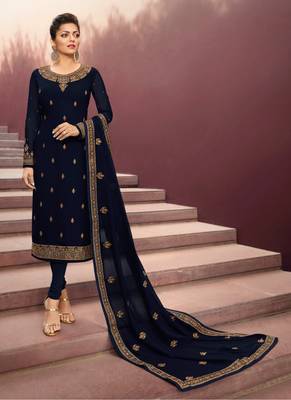 Navy-blue embroidered georgette salwar 1