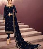 Navy-blue embroidered georgette salwar