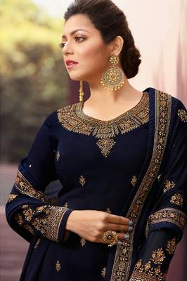Navy-blue embroidered georgette salwar 2