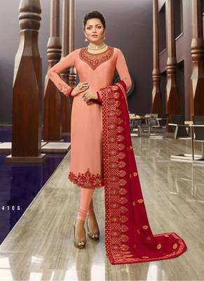 Peach embroidered satin salwar 1