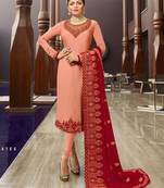 Peach embroidered satin salwar