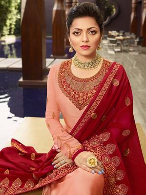 Peach embroidered satin salwar 2