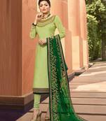 Light-parrot-green embroidered satin salwar