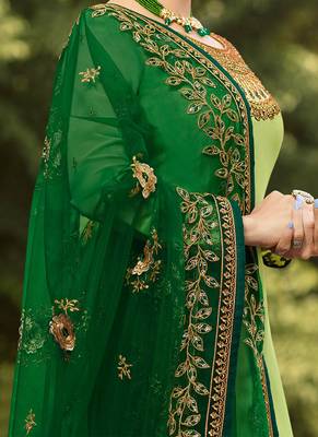 Light-parrot-green embroidered satin salwar 2