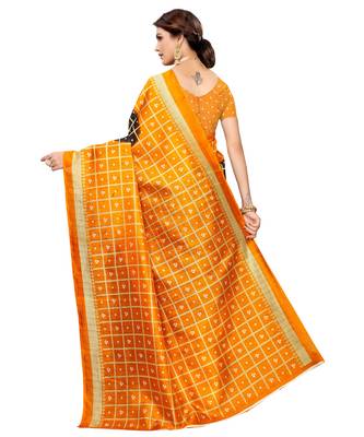 Black printed art silk saree with blouse 4