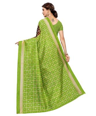 Brown printed art silk saree with blouse 4