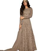 Brown Embroidered Net Salwar