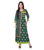 Green embroidered cotton  ethnic-kurtis
