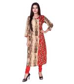 Brown embroidered cotton  ethnic-kurtis