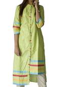 Green embroidered cotton ethnic-kurtis