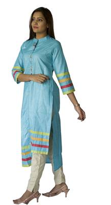 Turquoise embroidered cotton ethnic-kurtis 2