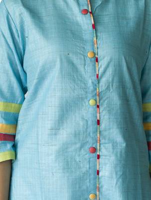 Turquoise embroidered cotton ethnic-kurtis 4