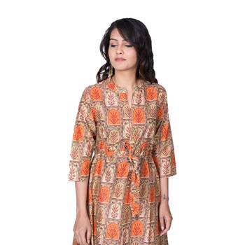 Orange embroidered cotton  ethnic-kurtis 1