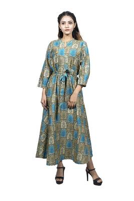 Turquoise embroidered cotton  ethnic-kurtis 1