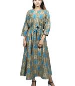 Turquoise embroidered cotton  ethnic-kurtis