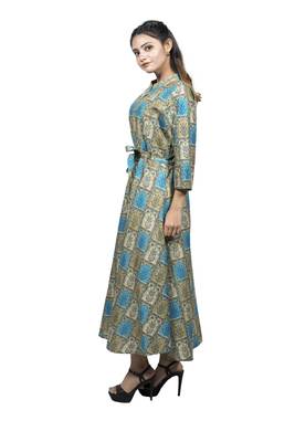 Turquoise embroidered cotton  ethnic-kurtis 2
