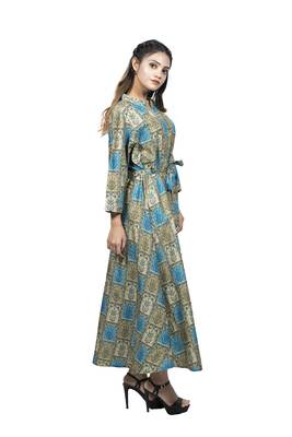 Turquoise embroidered cotton  ethnic-kurtis 3