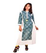 Blue embroidered rayon ethnic-kurtis