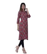 Red embroidered cotton  ethnic-kurtis