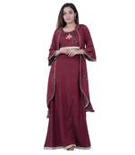 Maroon embroidered rayon ethnic-kurtis