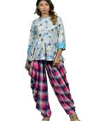 Turquoise embroidered rayon ethnic-kurtis