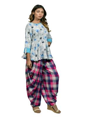 Turquoise embroidered rayon ethnic-kurtis 2