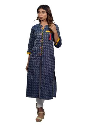 Blue embroidered cotton  ethnic-kurtis 1