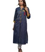 Blue embroidered cotton  ethnic-kurtis